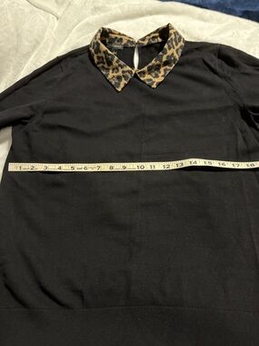 Talbots Black Sweater with Leopard Print Collar